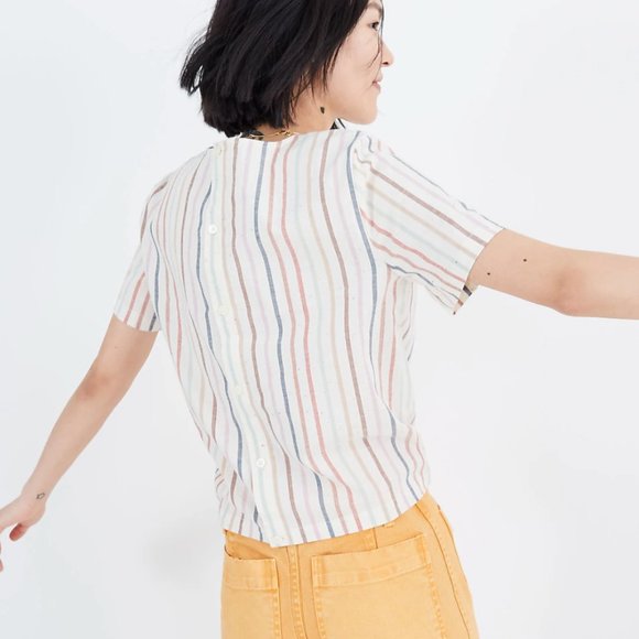 Madewell Button-Back Tie Tee in Rainbow Stripe size M - Picture 3 of 7